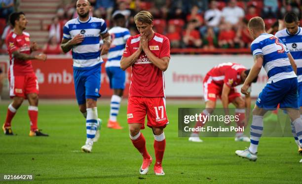 Simon Hedlund of 1 FC Union Berlin during the game between Union Berlin and the Queens Park Rangers on july 24, 2017 in Berlin, Germany.