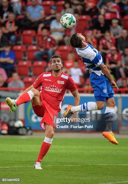 Left: Dennis Daube of 1.FC Union Berlin during the game between Union Berlin and the Queens Park Rangers on july 24, 2017 in Berlin, Germany.