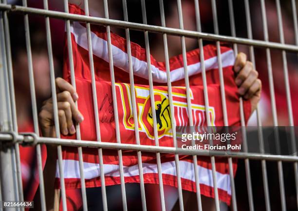 Flag of a fan of Union Berlin during the game between Union Berlin and the Queens Park Rangers on july 24, 2017 in Berlin, Germany.