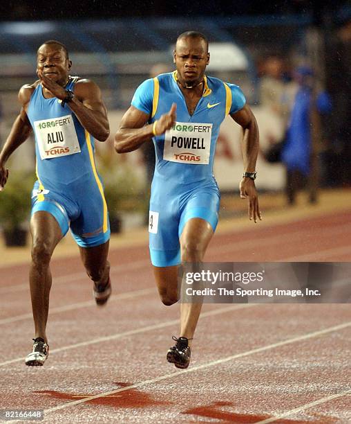 Asafa Powell won the 100 meters in 9.85 in the Golden Spike IAAF Super Grand Prix at Vitkovice Stadium in Ostrava, Czech Republic on Thursday, June...