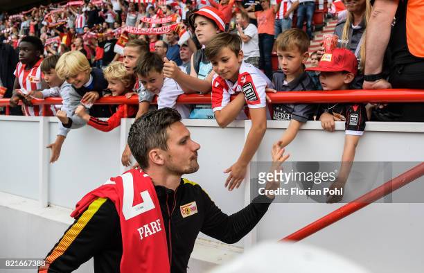 Michael Parensen of 1 FC Union Berlin before the game between Union Berlin and the Queens Park Rangers on july 24, 2017 in Berlin, Germany.