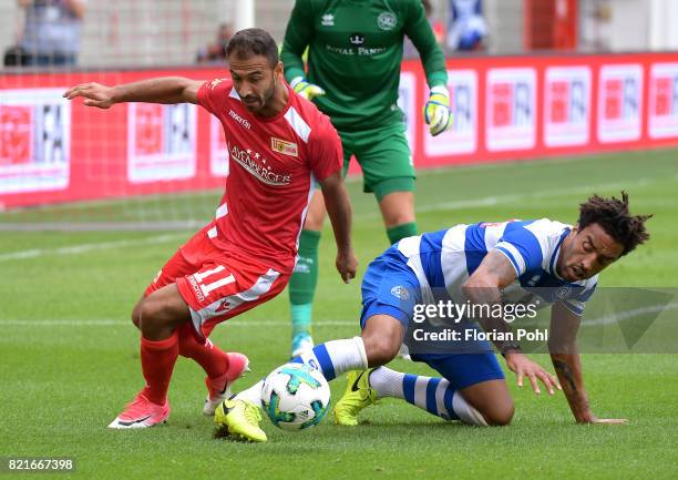 Left: Akaki Gogia of 1 FC Union Berlin during the game between Union Berlin and the Queens Park Rangers on july 24, 2017 in Berlin, Germany.