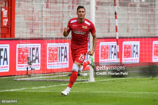 Damir Kreilach of 1 FC Union Berlin celebrates after scoring the 1:0 during the game between Union Berlin and the Queens Park Rangers on july 24,...