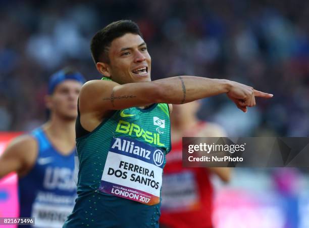 Petrucio Perreira dos Santos of Brazil winner of Men's 200m T47 Final during World Para Athletics Championships at London Stadium in London on July...