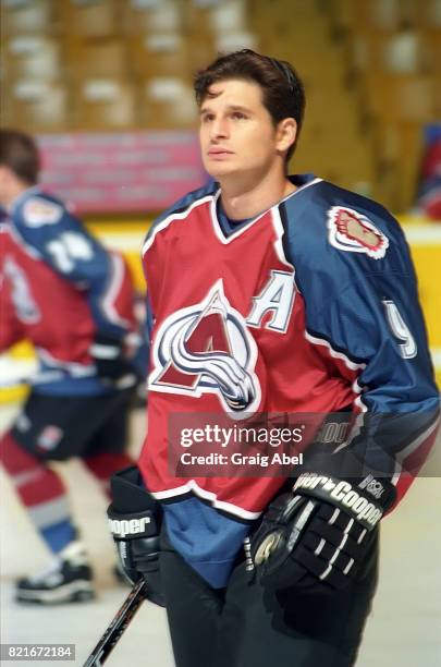 Mike Ricci of the Colorado Avalanche skates in warmup prior to a game against the Toronto Maple Leafs during NHL preseason game action on September...