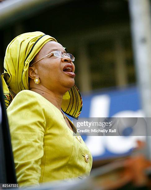 Graca Machel wife of Former South African President Nelson Mandela arrives for the ANC Madiba 90th birthday celebrations at the Loftus Versfeld...