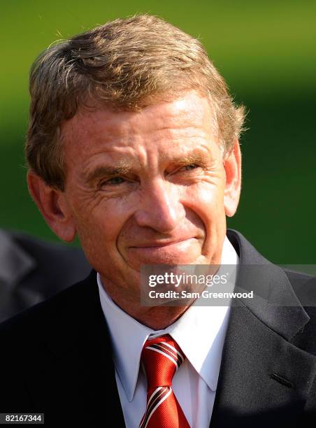 Tour Commissioner Tim Finchem watches the final round of the WGC-Bridgestone Invitational at Firestone Country Club South Course on August 3, 2008 in...