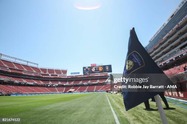 Corner flag at Levis Stadium during the International Champions Cup match between Paris Saint-Germain and Tottenham Hotspur on July 22, 2017 in...