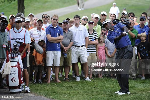 Vijay Singh of Fiji hits from the rough on during the final round of the World Golf Championships-Bridgestone Invitational held on the South Course...