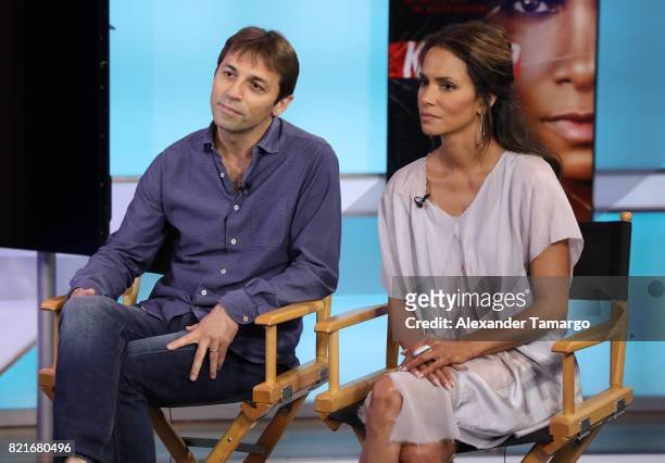 Luis Prieto and Halle Berry are seen at Telemundo Studios to promote the film 'Kidnap' on July 24, 2017 in Miami, Florida.
