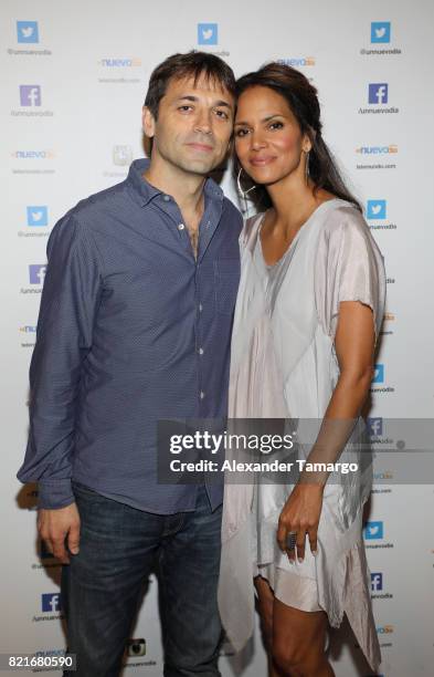 Luis Prieto and Halle Berry are seen at Telemundo Studios to promote the film 'Kidnap' on July 24, 2017 in Miami, Florida.