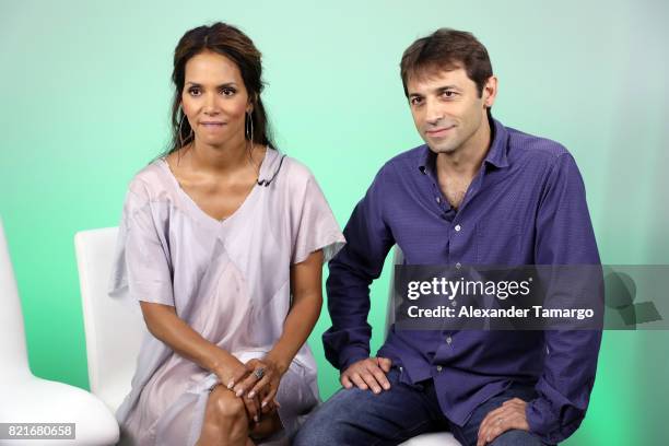 Halle Berry and Luis Prieto are seen at Telemundo Studios to promote the film 'Kidnap' on July 24, 2017 in Miami, Florida.