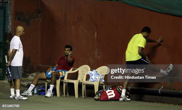 Leander Paes and Mahesh Bhupati practice at Khar Gymkhanna in Mumbai .