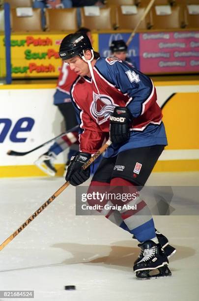 Uwe Krupp of the Colorado Avalanche skates in warmup prior to a game against the Toronto Maple Leafs during NHL preseason game action on September...