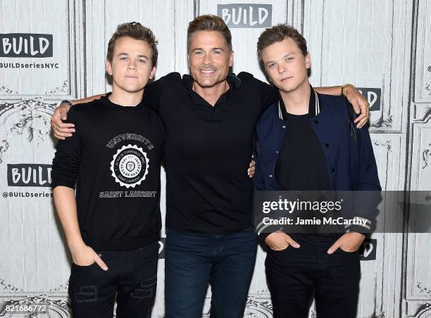 John Owen Lowe, Rob Lowe and Matthew Lowe attend Build to discuss "The Lowe Files"at Build Studio on July 24, 2017 in New York City.