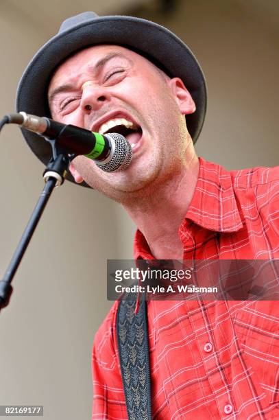 Musician Nathen Maxwell of Flogging Molly performs during Lollapalooza 2008 at Grant Park on August 3, 2008 in Chicago, Illinois.