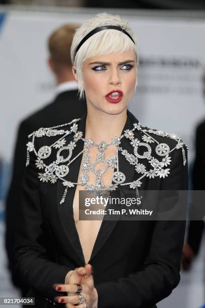 Cara Delevingne attends the "Valerian And The City Of A Thousand Planets" European Premiere at Cineworld Leicester Square on July 24, 2017 in London,...