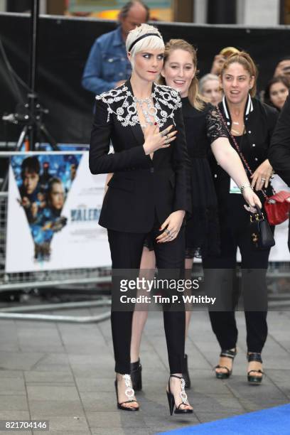 Cara Delevingne attends the "Valerian And The City Of A Thousand Planets" European Premiere at Cineworld Leicester Square on July 24, 2017 in London,...