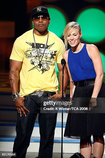 Rapper LL Cool J and Natasha Beddingfield present the Choice R&B Artist award onstage during the 2008 Teen Choice Awards at Gibson Amphitheater on...
