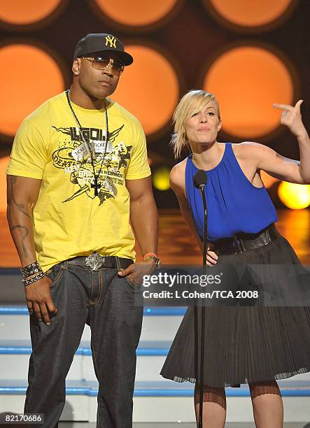 Rapper LL Cool J and singer Natasha Bedingfield onstage during the 2008 Teen Choice Awards at Gibson Amphitheater on August 3, 2008 in Los Angeles,...