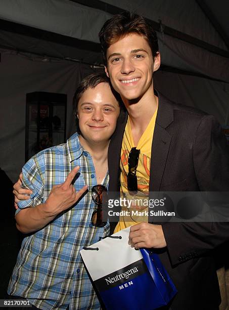 Actor Luke Zimmerman and actor Kenny Bauman attend the Mattel Celebrity Retreat produced by Backstage Creations at Teen Choice 2008 on August 3, 2008...