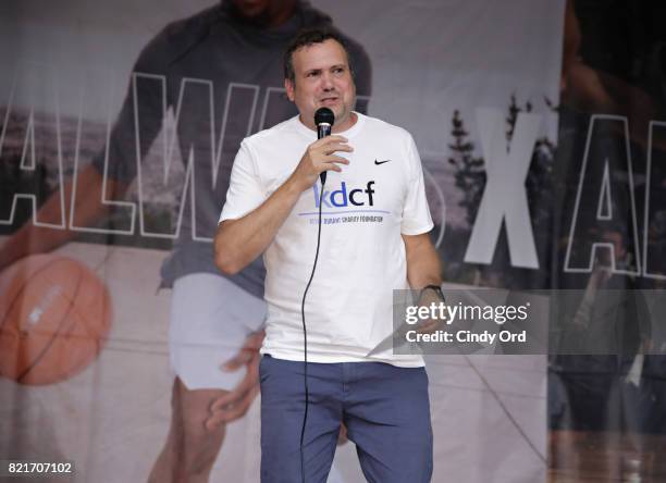 East Side Community School Principal Mark Feddermen speaks during the KD Build It and They Will Ball court ceremony on July 24, 2017 in New York City.