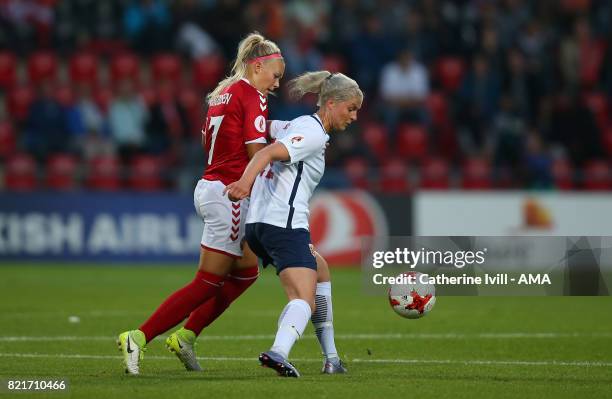 Line Sigvardsen Jensen of Denmark Women and Ingrid Spord of Norway Women during the UEFA Women's Euro 2017 match between Norway and Denmark at...