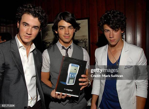 The Jonas Brothers attend the Mattel Celebrity Retreat produced by Backstage Creations at Teen Choice 2008 on August 3, 2008 in Universal City,...