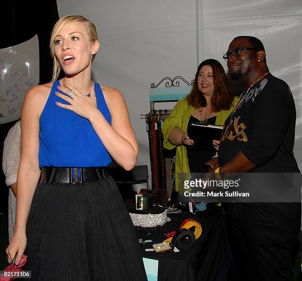 Singer Natasha Bedingfield and Randy Jackson attend the Mattel Celebrity Retreat produced by Backstage Creations at Teen Choice 2008 on August 3,...