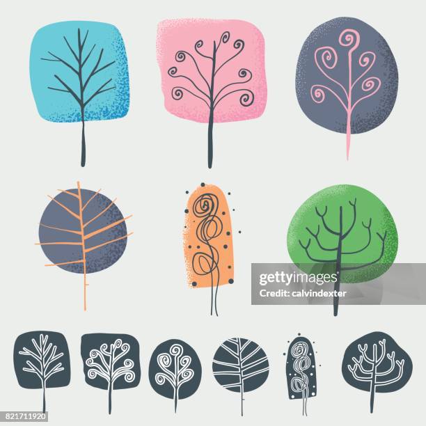 hand drawn trees - summer christmas stock illustrations