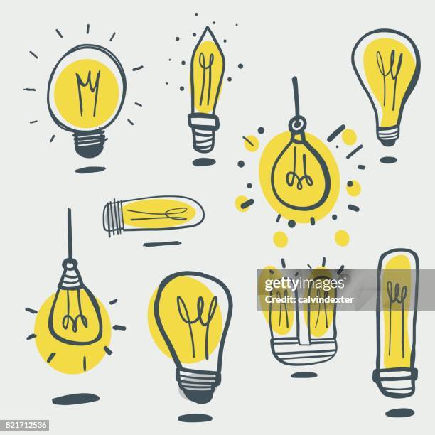 hand drawn light bulbs - ideas stock illustrations