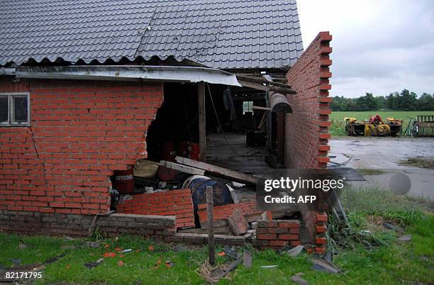 Damaged house is pictured on August 4, 2008 after a tornado overnight, in Groningen, north of Holland. No one has been reported injured. AFP...