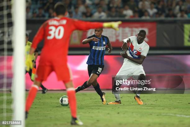 Joao Mario Eduardo of FC Internationale competes for the ball with Mathieu Gorgelin of Olympique Lyonnais during the 2017 International Champions Cup...