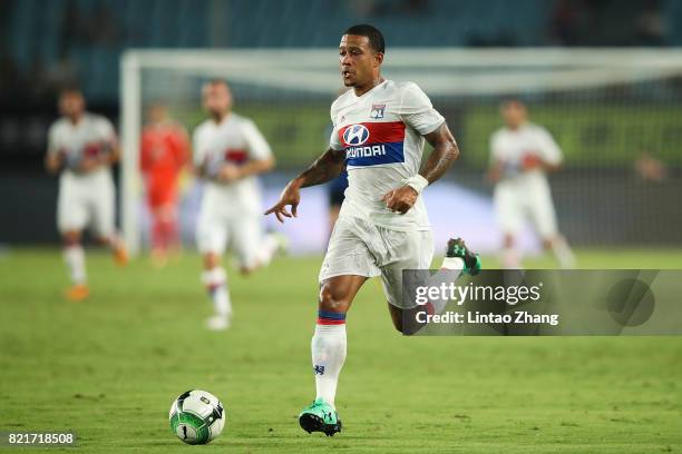 Memphis Depay of Olympique Lyonnais in action during the 2017 International Champions Cup China match between Olympique Lyonnais and FC...