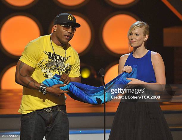 Rapper LL Cool J and singer Natasha Bedingfield onstage during the 2008 Teen Choice Awards at Gibson Amphitheater on August 3, 2008 in Los Angeles,...