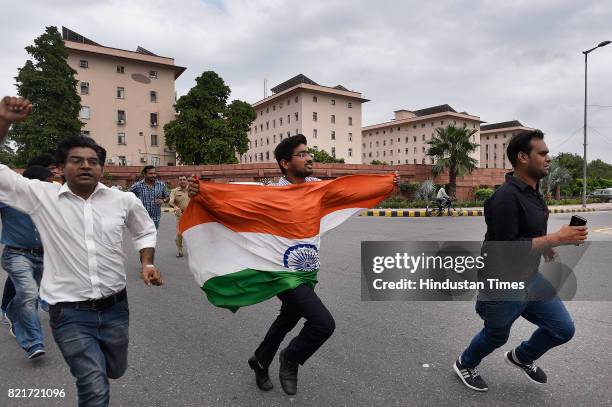 And UPSC aspirants protest and demand transparency in UPSC prelims at Raisina Road on July 24, 2017 in New Delhi, India.