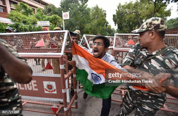 And UPSC aspirants protest and demand transparency in UPSC prelims at Raisina Road on July 24, 2017 in New Delhi, India.