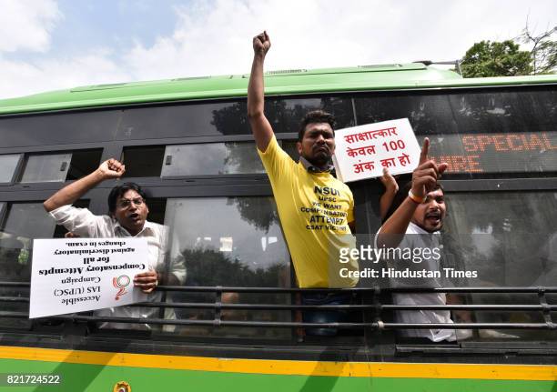 And UPSC aspirants protest and demand transparency in UPSC prelims at Raisina Road on July 24, 2017 in New Delhi, India.