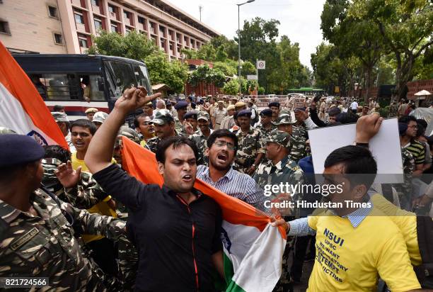 And UPSC aspirants protest and demand transparency in UPSC prelims at Raisina Road on July 24, 2017 in New Delhi, India.