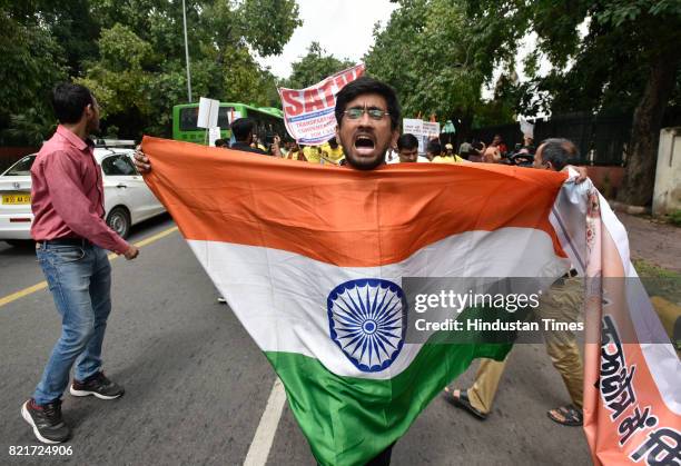 And UPSC aspirants protest and demand transparency in UPSC prelims at Raisina Road on July 24, 2017 in New Delhi, India.