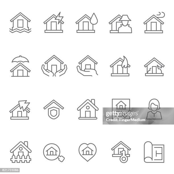 house insurance icon set - lightning protection stock illustrations