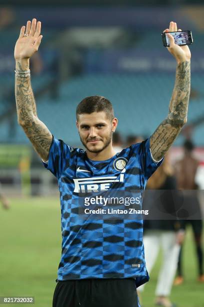 Mauro Icardi of FC Internazionale gestures to fans during the 2017 International Champions Cup China match between Olympique Lyonnais and FC...