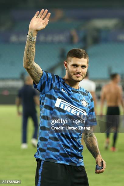 Mauro Icardi of FC Internazionale gestures to fans during the 2017 International Champions Cup China match between Olympique Lyonnais and FC...