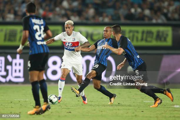 Mariano Diaz of Olympique Lyonnais competes for the ball with Roberto Gagliardini of FC Internationale during the 2017 International Champions Cup...