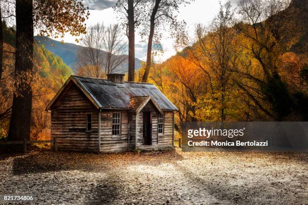 old miners' cottage in arrowtown, new zealand - arrowtown foto e immagini stock