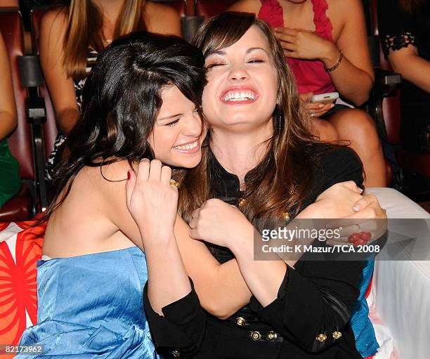 Actress Selena Gomez and singer Demi Lovato during the 2008 Teen Choice Awards at Gibson Amphitheater on August 3, 2008 in Los Angeles, California.