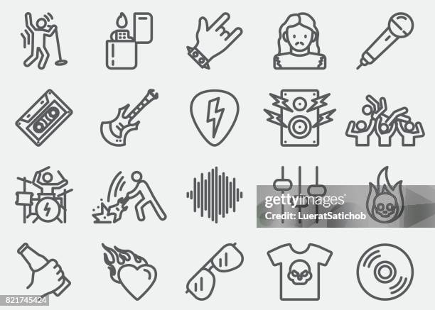 illustrazioni stock, clip art, cartoni animati e icone di tendenza di icone linea rock and roll - rock musician