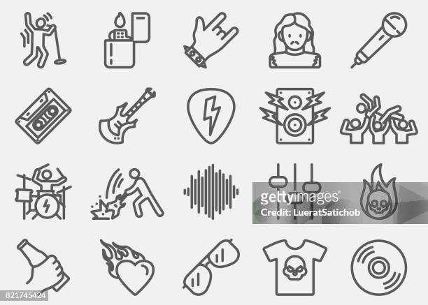 rock and roll line icons - rock musician stock illustrations