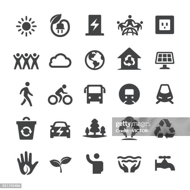 environmental protection icons - smart series - sky and trees green leaf illustration stock illustrations