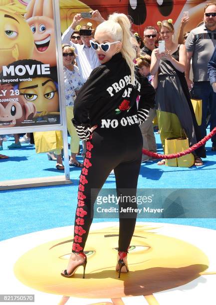 Singer/actress Christina Aguilera arrives at the Premiere Of Columbia Pictures And Sony Pictures Animation's 'The Emoji Movie' at Regency Village...